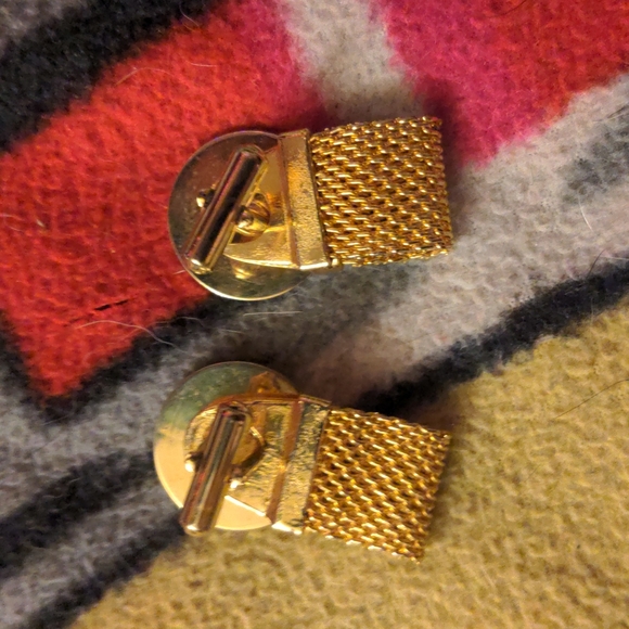 Gold Mesh Mid Century Cufflinks Gold Tone Men's Jewelry 1960s 1970s - Picture 6 of 9